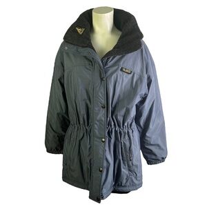 VALANGA BLUE WINTER COAT WARM VINTAGE WITH HOODIE COAT FAUX SHERPA WOMAN SIZE 12